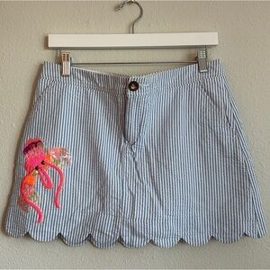 Lilly Pulitzer Blue & White Seersucker Skort with Sequin Jellyfish | Size 6